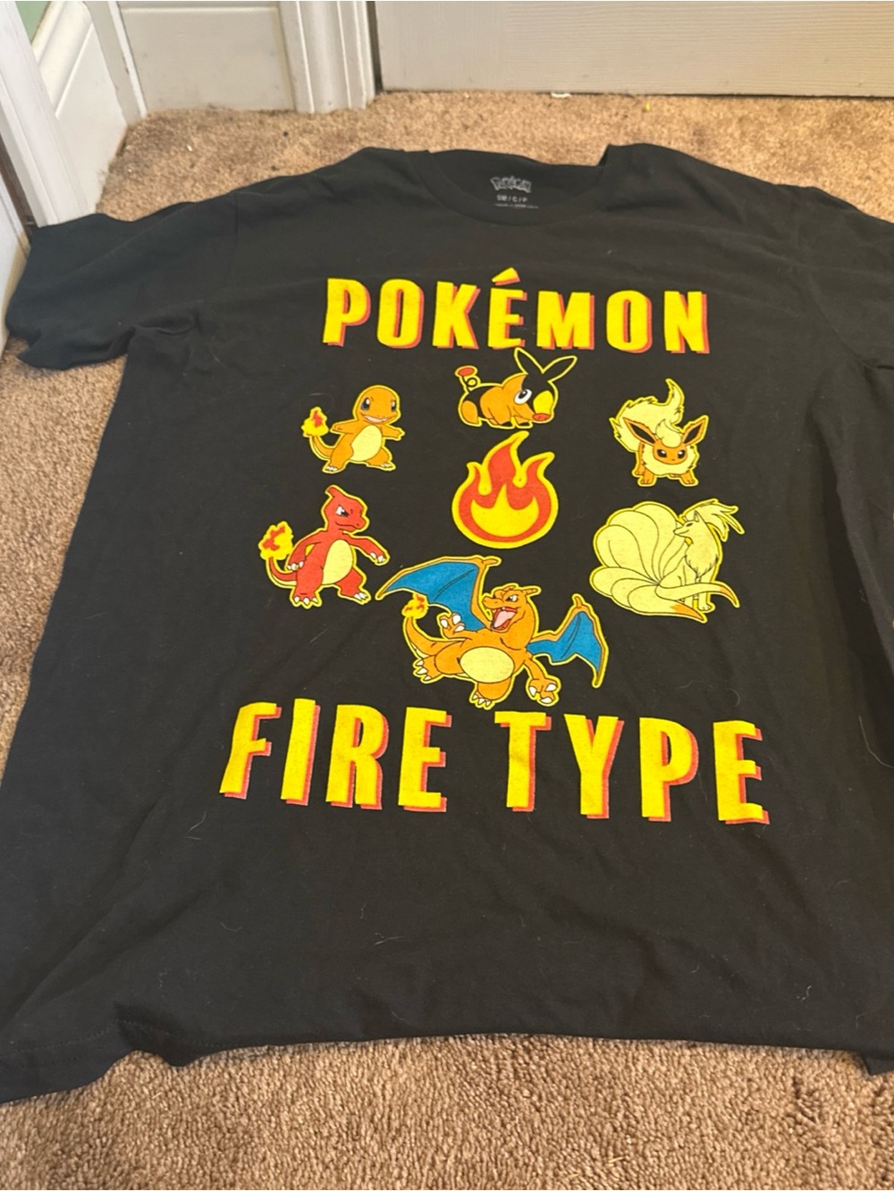 Pokémon Fire Type Graphic Tee - Black with Yellow/Red Print Small